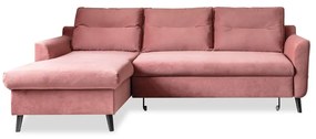 Divano letto angolare in velluto rosa, angolo sinistro Stylish Stan - Miuform