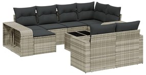 Set divani da giardino 11 pz con cuscini in polyrattan grigio