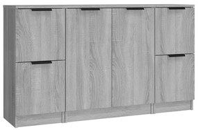 Credenze 3 pz grigio sonoma in legno multistrato