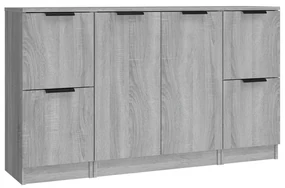 Credenze 3 pz grigio sonoma in legno multistrato