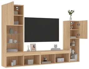 Mobili tv a muro con led 4pz rovere sonoma legno multistrato