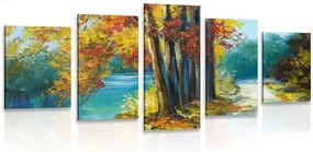 Quadri 5 pezzi – Alberi dipinti nei colori autunnali