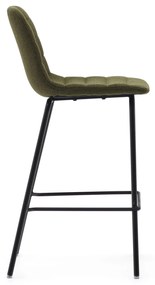 Kave Home - Sgabello Zunilda in ciniglia verde scuro e acciaio con finiture nero opaco, altezza 65 cm