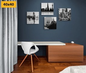 Set di quadri – Vita nella grande città in bianco e nero con tocco astratto