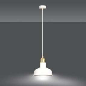 Sospensione Industrial 1 Luce Kubera In Acciaio Bianco Con Elementi In Oro