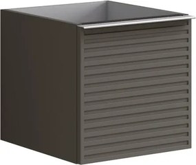Cassettiera Pixel con 1 cassetto frontale Stripes laccato opaco grigio carbone e maniglia alluminio brillante L.40 H.40 P.45,5 cm.