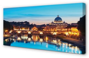 Quadro su tela Bridges di Roma Sunset River 100x50 cm