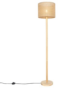 Lampada da terra rustica in legno con paralume in lino naturale 32 cm - Mels