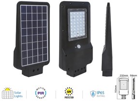 Lampione Stradale Led 15W Con Pannello Solare e Sensore Movimento 6400K Street Lamp Per Strada Giardino Villa SKU-8548