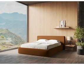 Letto matrimoniale imbottito in terracotta con contenitore a griglia 180x200 cm Kiana - Makamii