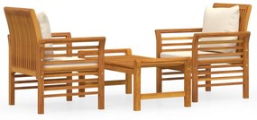 Set mobili da giardino 3pz con cuscini legno massello di acacia