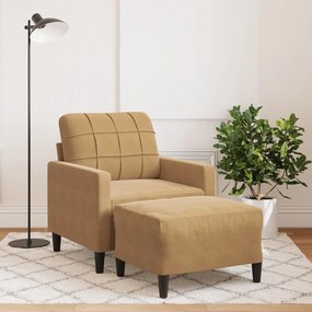 Poltrona Con Poggiapiedi Marrone 60 Cm İn Velluto /