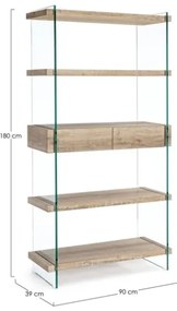 Libreria In Vetro 2 Cassetti 4 Mensole In Legno Rovere Line Kenya Bizzotto 90x39x180