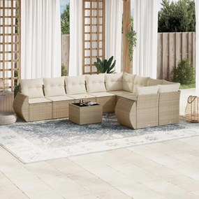 Set Divano da Giardino 10 pz con Cuscini Beige in Polyrattan