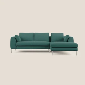 Plano divano moderno angolare con penisola in microfibra smacchiabile T11 petrolio 272 cm Destro