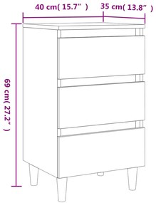 Comodino con Gambe in Legno Massello Rovere Fumo 40x35x69 cm