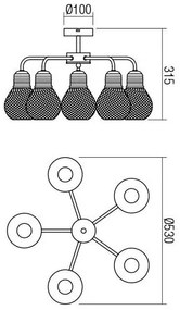 Redo 01-1577 - Lampadario su asta EDISON 5xE27/42W/230V Ø 53 cm nero/rame