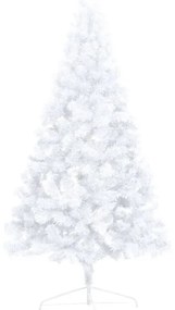 Albero di Natale a Metà Preilluminato con Palline Bianco 210 cm