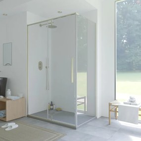 Lato fisso per box doccia Fit L 89 x H 200cm, Sp. 8 mm vetro vetro senza finitura / trasparente profilo in alluminio dorato anodizzato