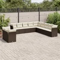 Set Divani da Giardino 11 pz con Cuscini Polyrattan Marrone 3217883