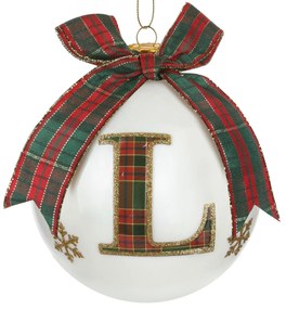 Pallina Natale lettera L tartan vetro 10 cm