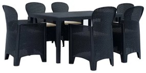 Set Pranzo da Giardino 7 pz in Plastica Antracite Stile Rattan