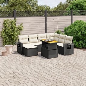 Set divani da giardino con cuscini 8 pz nero in polyrattan