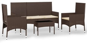 Set mobili da giardino 4 pz con cuscini in polyrattan marrone