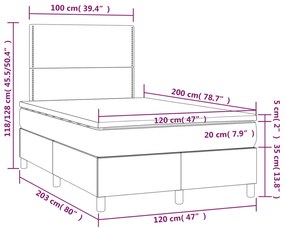 Giroletto a Molle con Materasso Grigio Chiaro 120x200cm Velluto