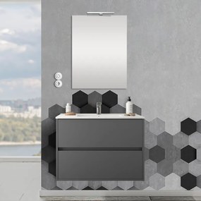 Mobile sospeso 80 cm Mavi 2 cassetti grigio grafite con lavabo e specchio