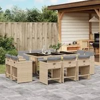 Set Pranzo da Giardino 11 pz con Cuscini Beige Misto Polyrattan 3211212