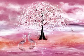 Carta da parati autoadesiva – Aironi sotto l'albero magico