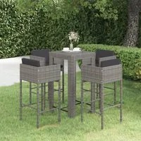 Set da Bar da Giardino 5 pz con Cuscini in Polyrattan Grigio cod mxl 44276