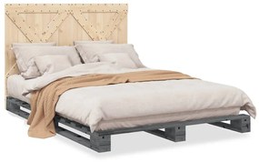 Giroletto Senza Materasso Grigio 160x200 Cm Legno Massello Pino /