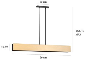 Lampadario 4 Luci Carlo In Acciaio Nero Corpo Rettangolare E Legno Naturale