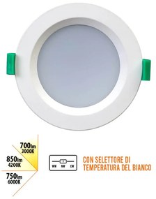 Faro da incasso LED 10W 3in1 IP44 Dimmerabile Foro ø89mm - 109mm Colore Bianco Variabile CCT