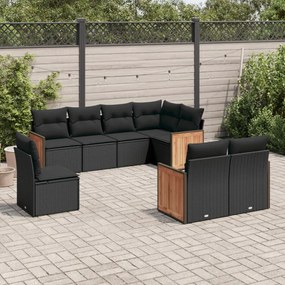 Set divani da giardino con cuscini 8 pz nero in polyrattan