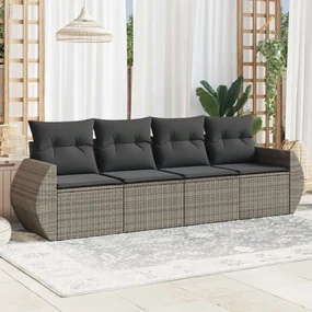 Set divani da giardino 4 pz con cuscini in polyrattan grigio