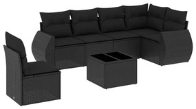 Set divani da giardino con cuscini 7pz nero polyrattan