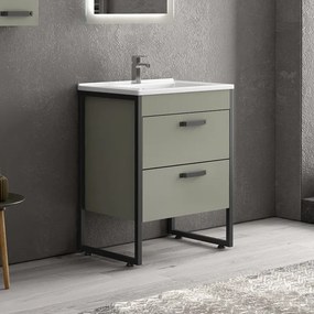 Composizione bagno a terra 65cm: mobile con lavabo, specchio led e pensile IKOS-65 - KAMALU