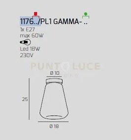 Plafoniera ottone sat. vetro gamma ambra 1176os-pl1 gamma-am