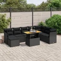 Set Divani da Giardino 9 pz con Cuscini Nero in Polyrattan 3275512