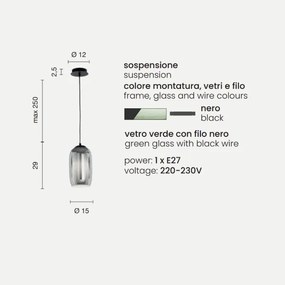Lampada sospensione D15 cm - vetro soffiato Verde BONNIE MOD3