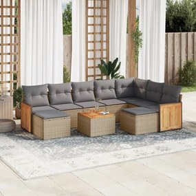 Set divano da giardino 10 pz con cuscini beige in polyrattan