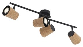 Faretto da soffitto nero con paralume in sughero 4 luci orientabile - Corky
