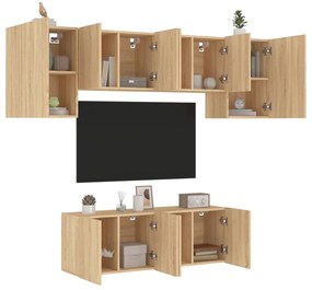 Mobili tv a muro 6pz rovere sonoma in legno multistrato