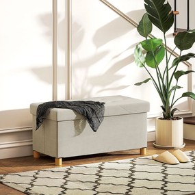 Panca Contenitore Pieghevole 67L 76x38x38cm Rivestimento Effetto Velluto Bianco Crema...