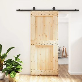 Porta Scorrevole Con Set Hardware 90x210 Cm Legno Massello Pino /