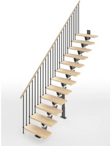 Scala a rampa dritta Vida IRIS, larghezza 60 cm, struttura in acciaio grigio antracite, gradini in legno faggio, colore faggio