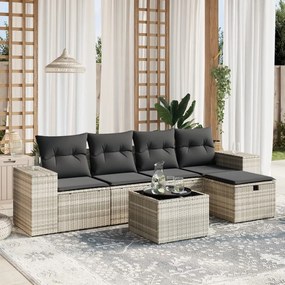 Set divano da giardino 6pz con cuscini grigio chiaro polyrattan